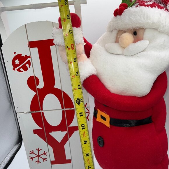 Lighted Santa & Wooden Joy Sled Red & White Plush Standing Santa Wooden sign - Picture 2 of 8